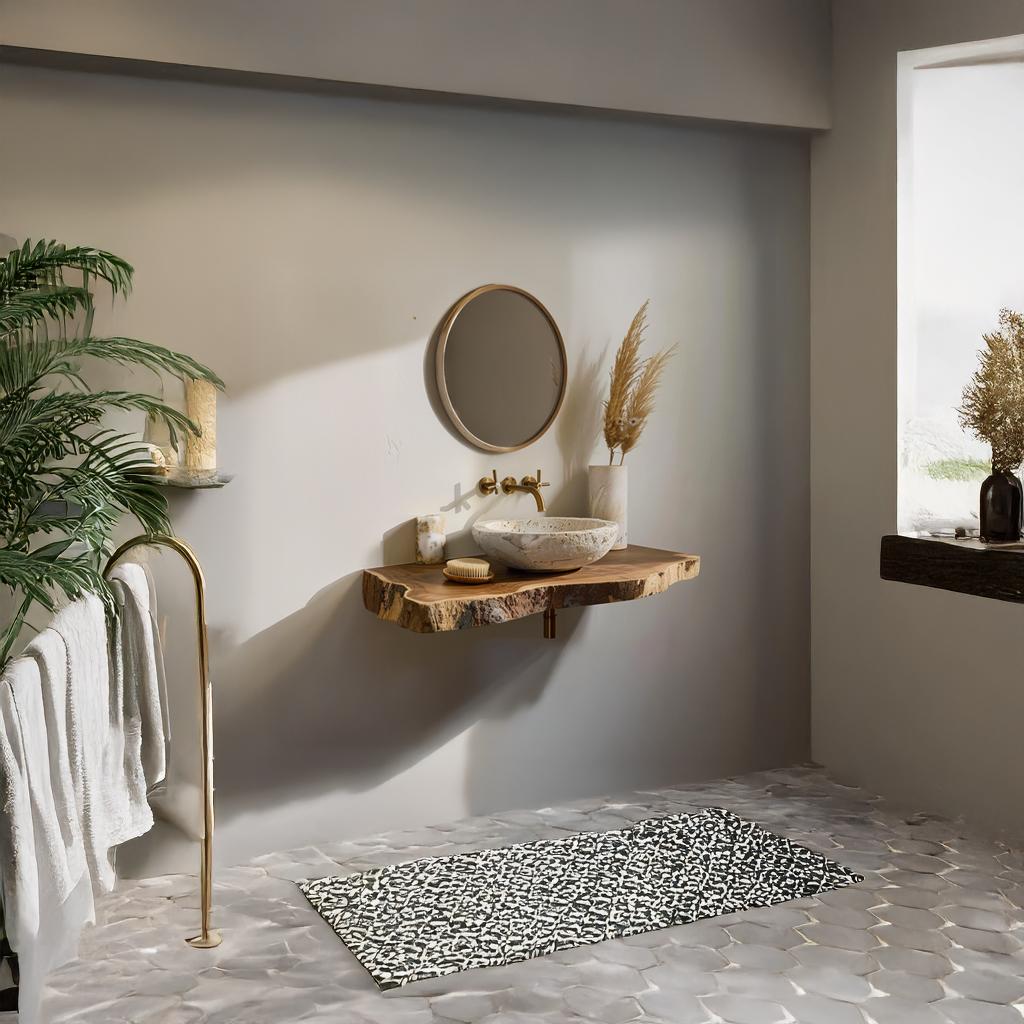 Rustic Floating Shelf, Solid Wood Bathroom Vanity Countertop, Single Sink Washroom Console Support Shelf
