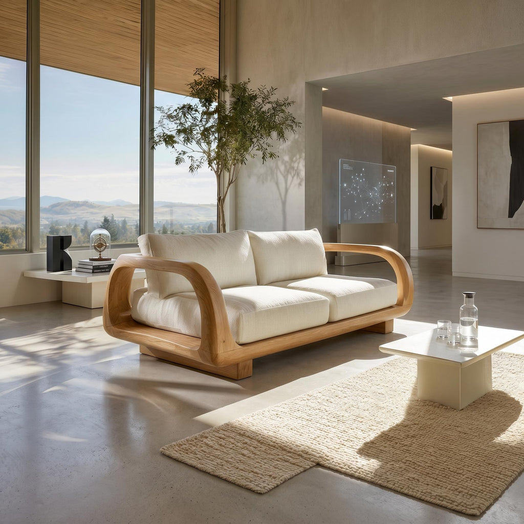 Modern Sculptural Wooden Sofa Contemporary Penthouse Living Room