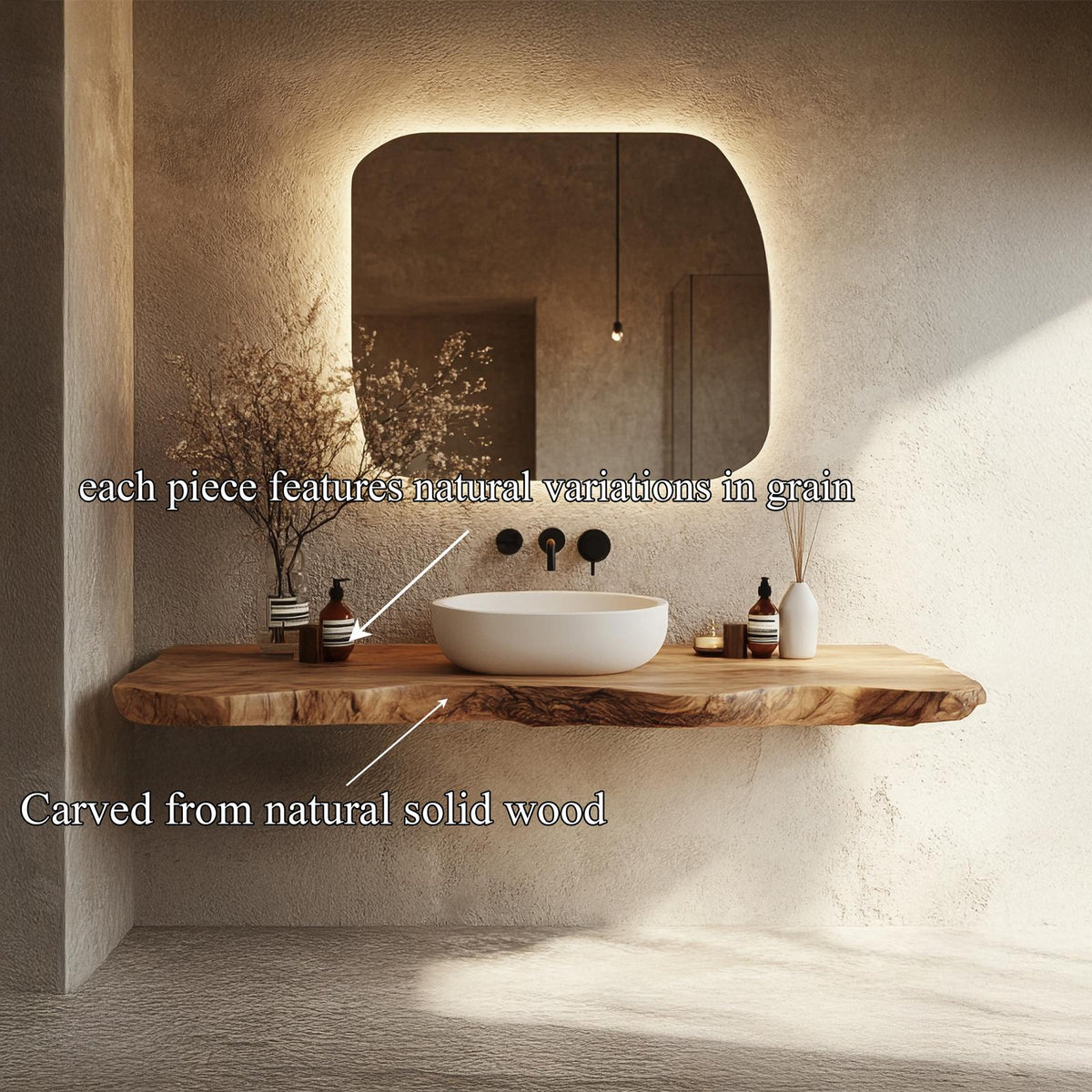 Bathroom Vanity Wall Floating Console Live Edge Shelf SINLSABRV264