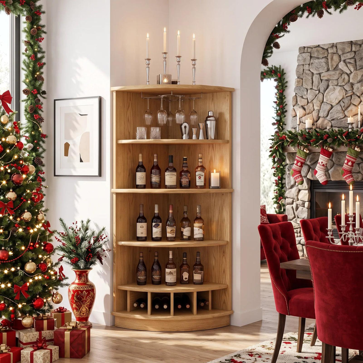 Handcrafted Xmas Corner Wine Cabinet Dining Room