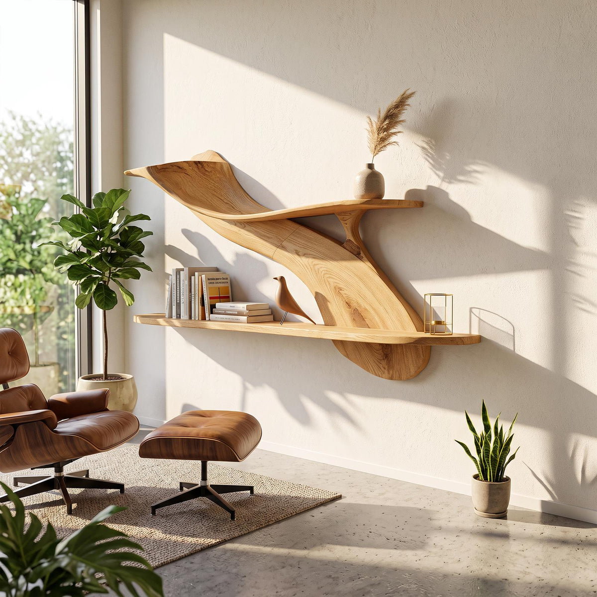 Handcrafted Natural Wood Floating Shelf, Wall Mounted Bookshelf & Storage Rack for Home Library