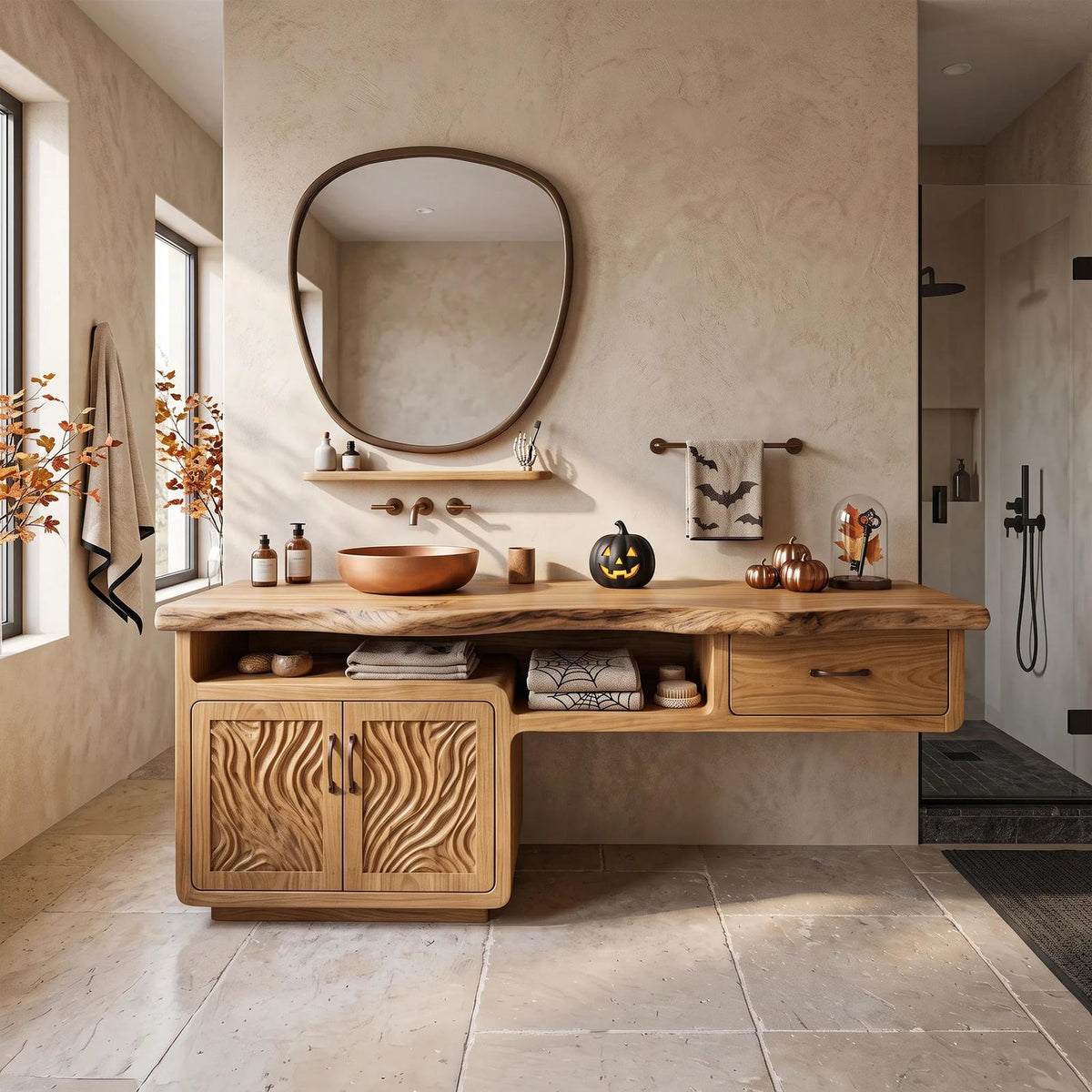 Farmhouse Halloween Storage Bathroom Vanity Luxury Bathroom