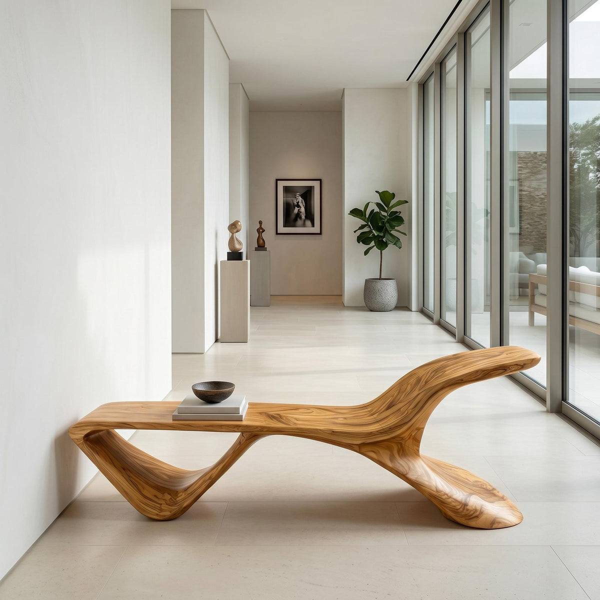 Organic Modern Curved Bench For Living Room Or Entryway
