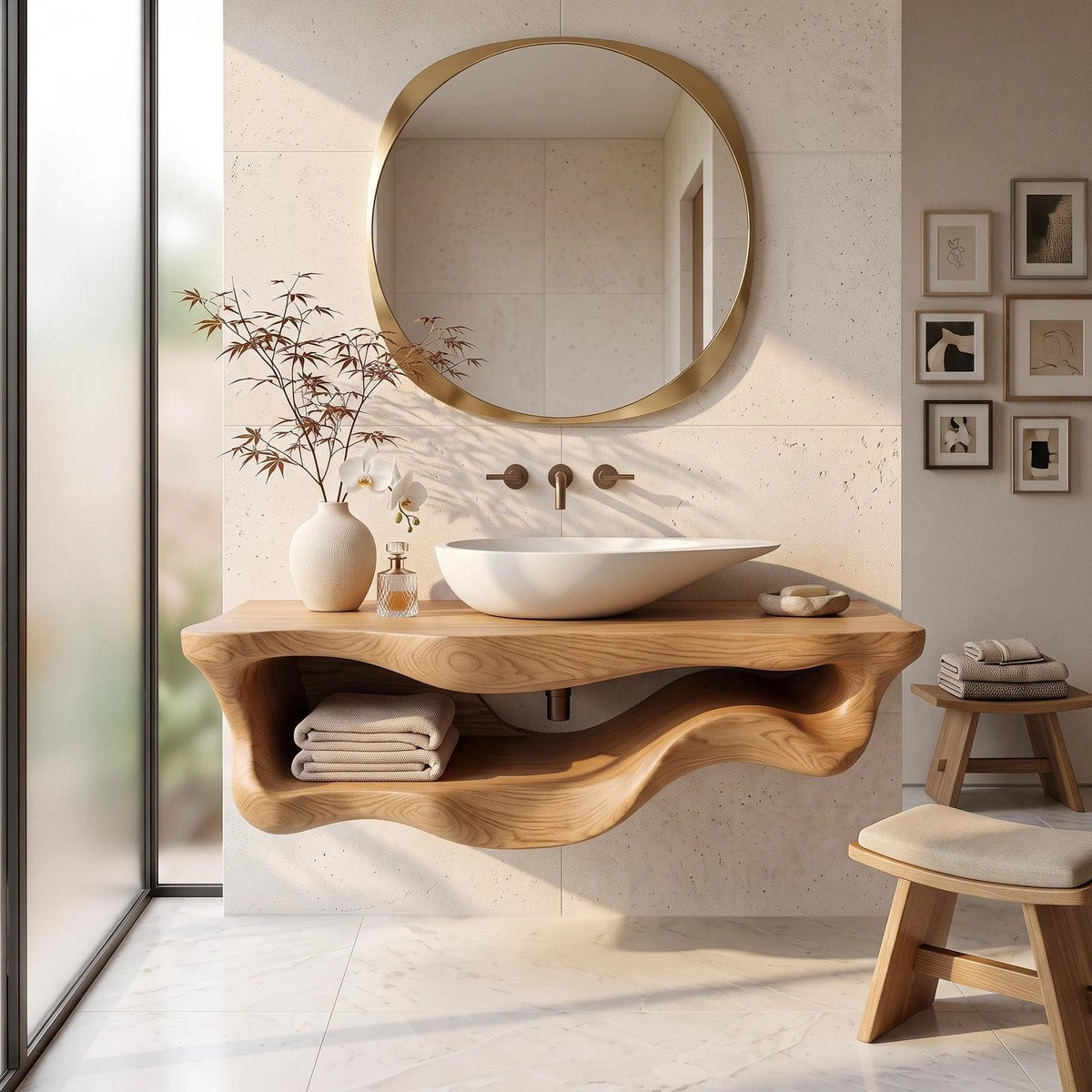 Organic Sculptural Wood Bathroom Vanity Spa Bathroom