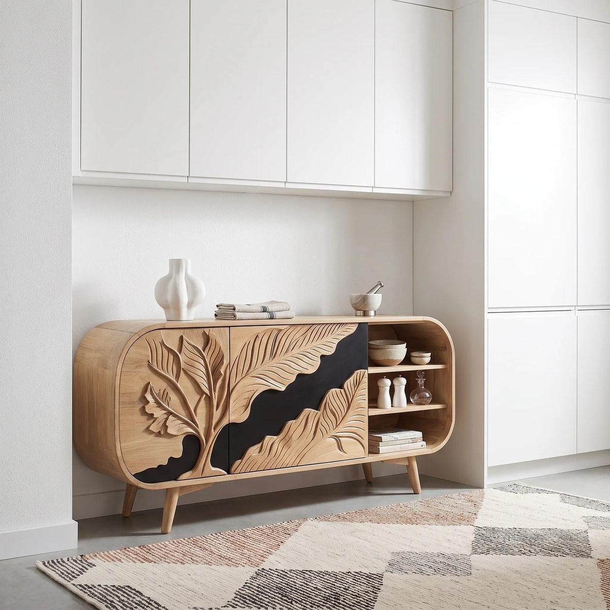 Organic Modern Carved Sideboard Cabinet Living Room