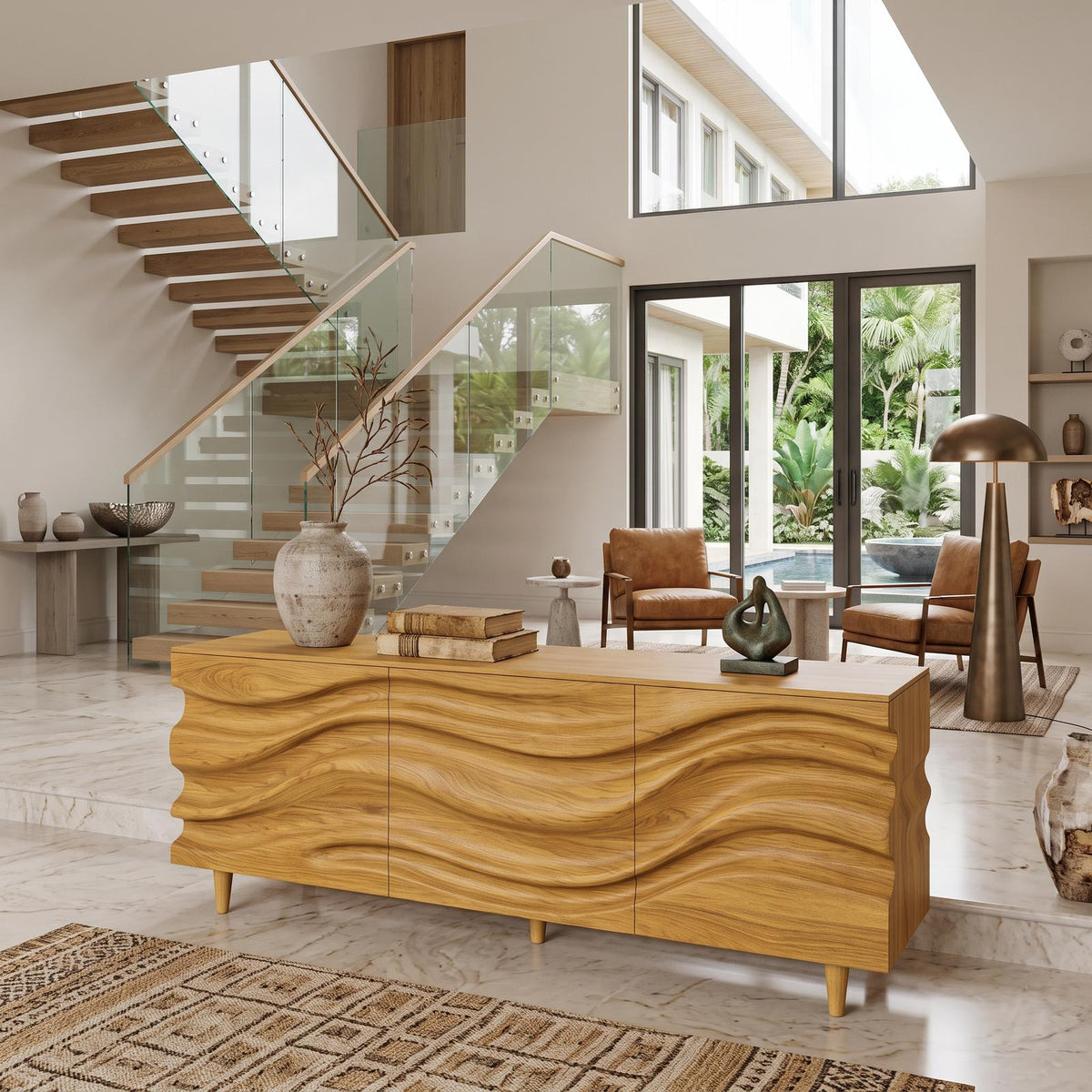 Hand Carved Wave Sideboard For Living Room Or Dining Room SITHTTSD003