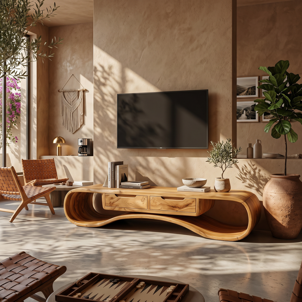 Modern Organic TV Cabinet, Solid Wood Media Console & Low Profile Entertainment Stand