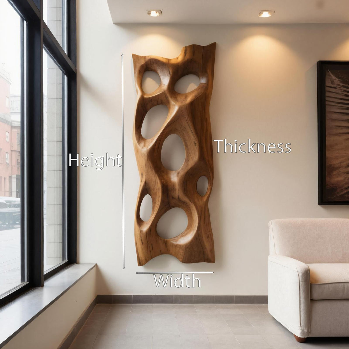 Contemporary Sculptural Wall Art, Abstract 3D Carved Wood Geometric Wall Sculpture Panel for Entryway & Lounge