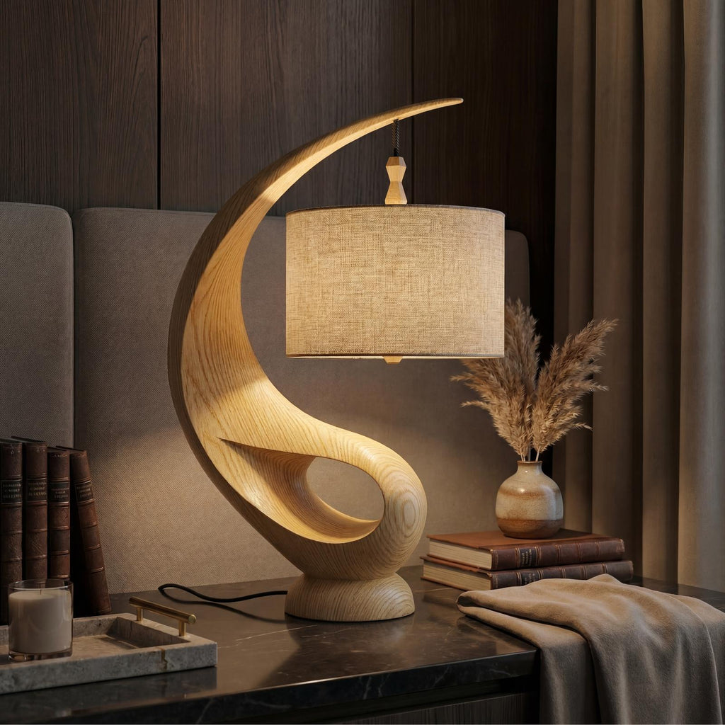 Modern Decorative Table Lamp, Elegant Wood Accent Light for Entryway Console & Living Room