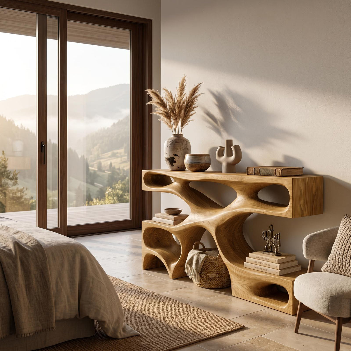 Modern Wooden Console Table With Open Storage For Interior Decor