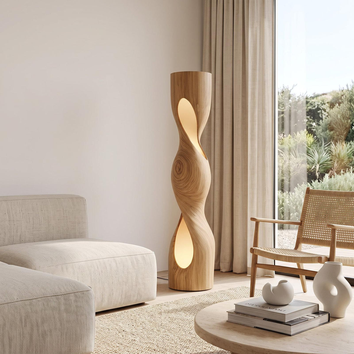 Spry Interior Organic Sculptural Twisted Wood Floor Lamp, Rustic Handcrafted Standing Tall Pole Light for Living Room, Bedroom, SITHHNLAM030