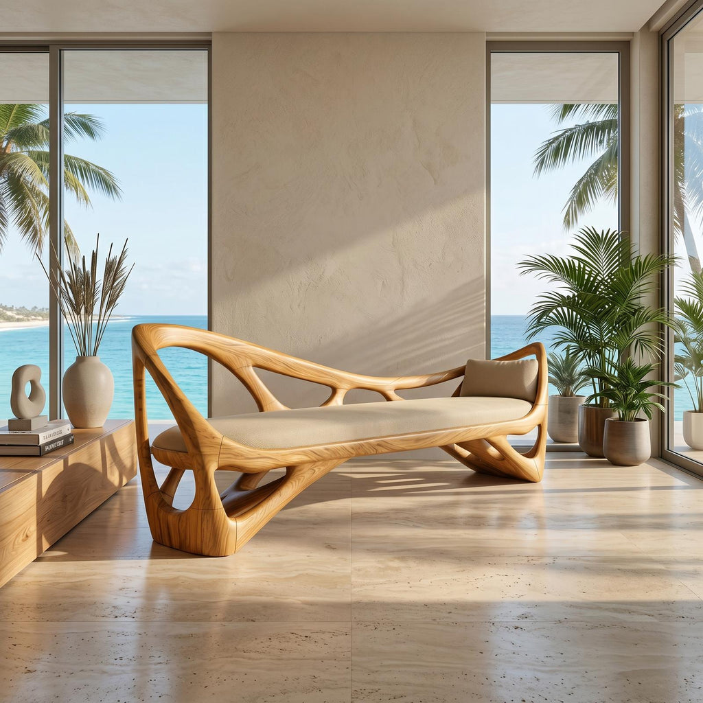 Contemporary Solid Wood Bench Family Room