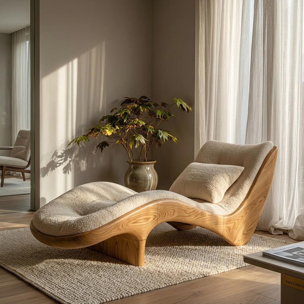 Organic Modern Natural Wood Lounge Chair, Relaxing Reading Nook Armchair, Contemporary Accent Seating for Home