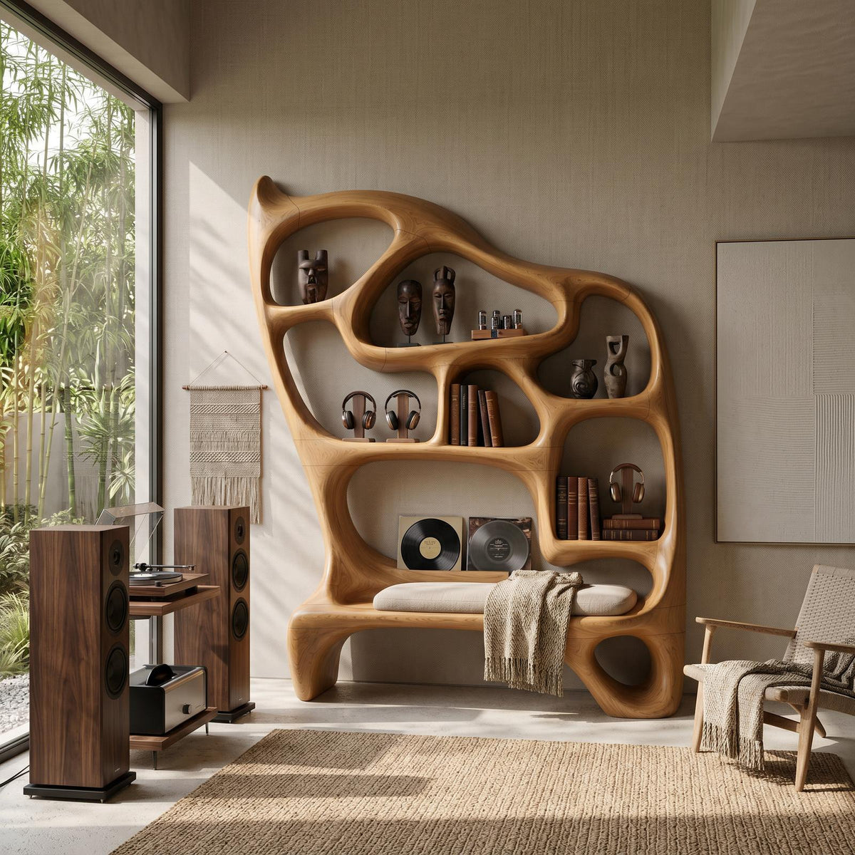 Mid Century Display Bookshelf For Open Living Area