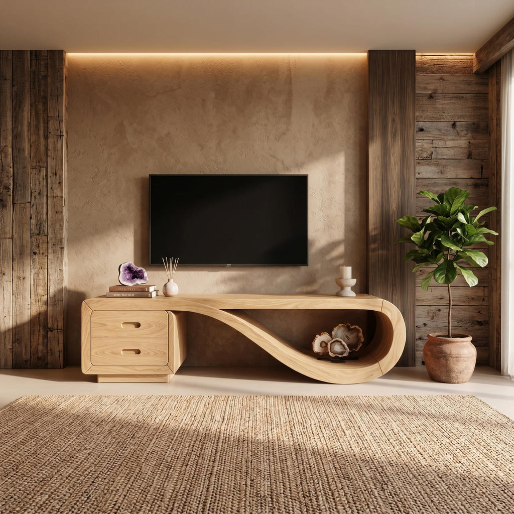 Luxury Sculptural Media Console Marble Accent Wall
