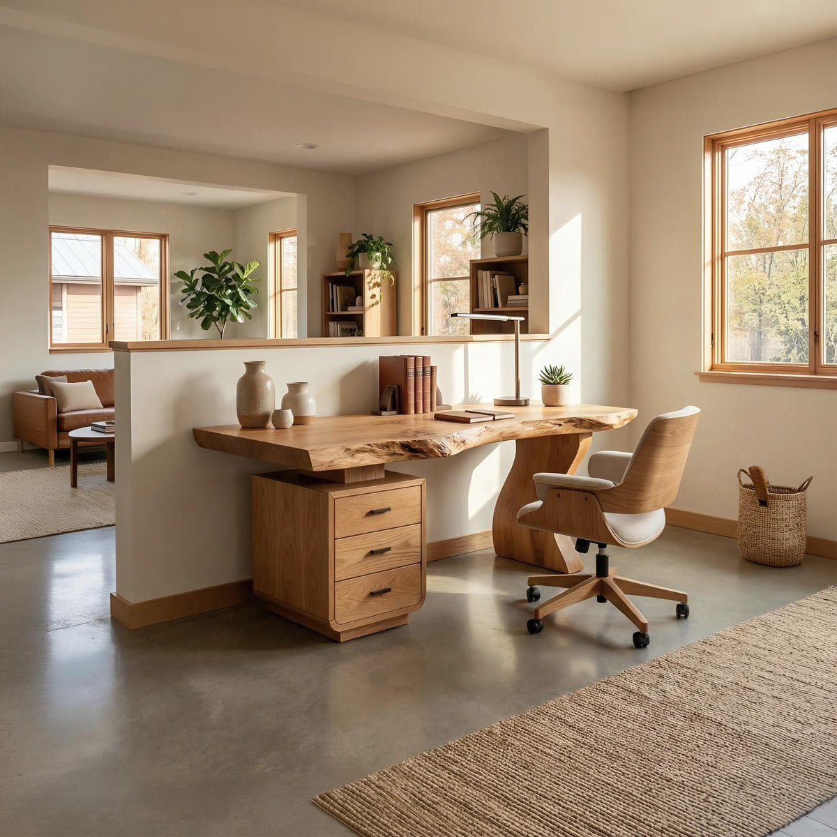 Contemporary Home Office Desk, Handcrafted Solid Wood Writing Computer Table for Artistic Living Room