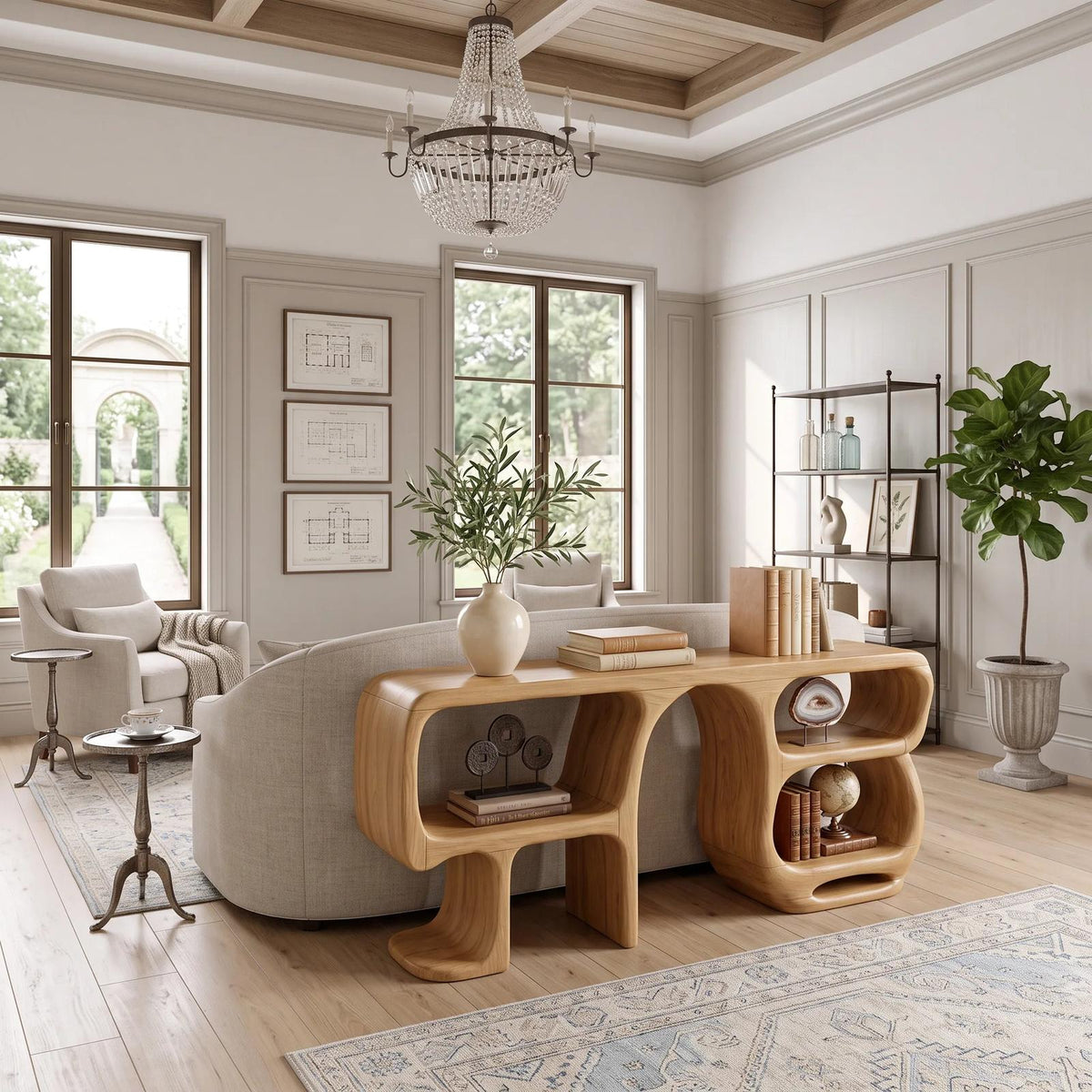 Modern Curved Frame Console For Living Room
