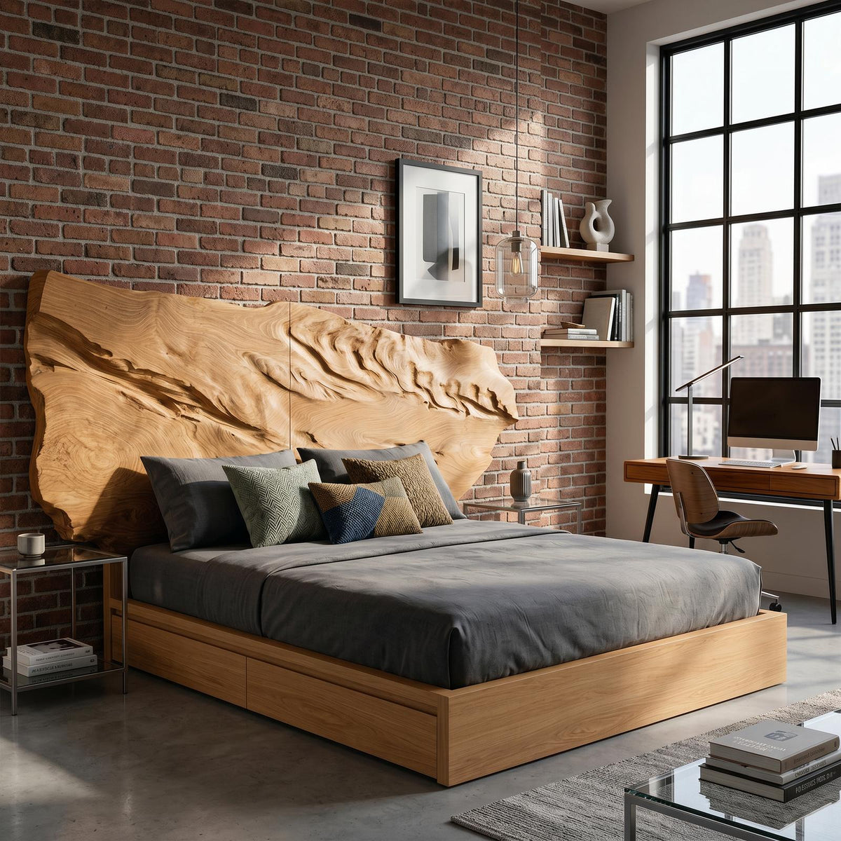 Live Edge Wood Headboard For Sculptural Luxury Bedroom SILDTTRHB024