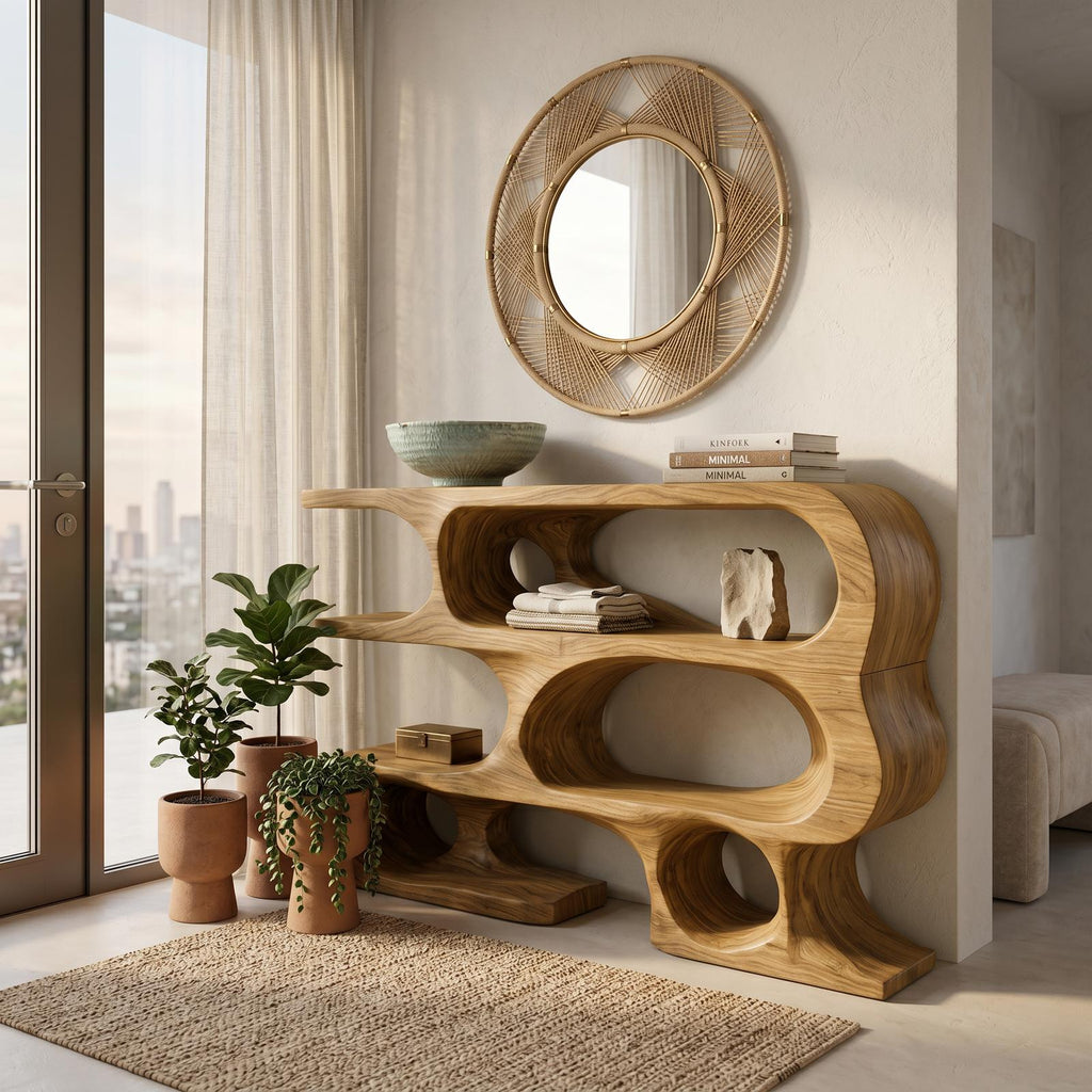 Contemporary Console Table With Multi Level Open Shelves For Living RTTHTTCS036