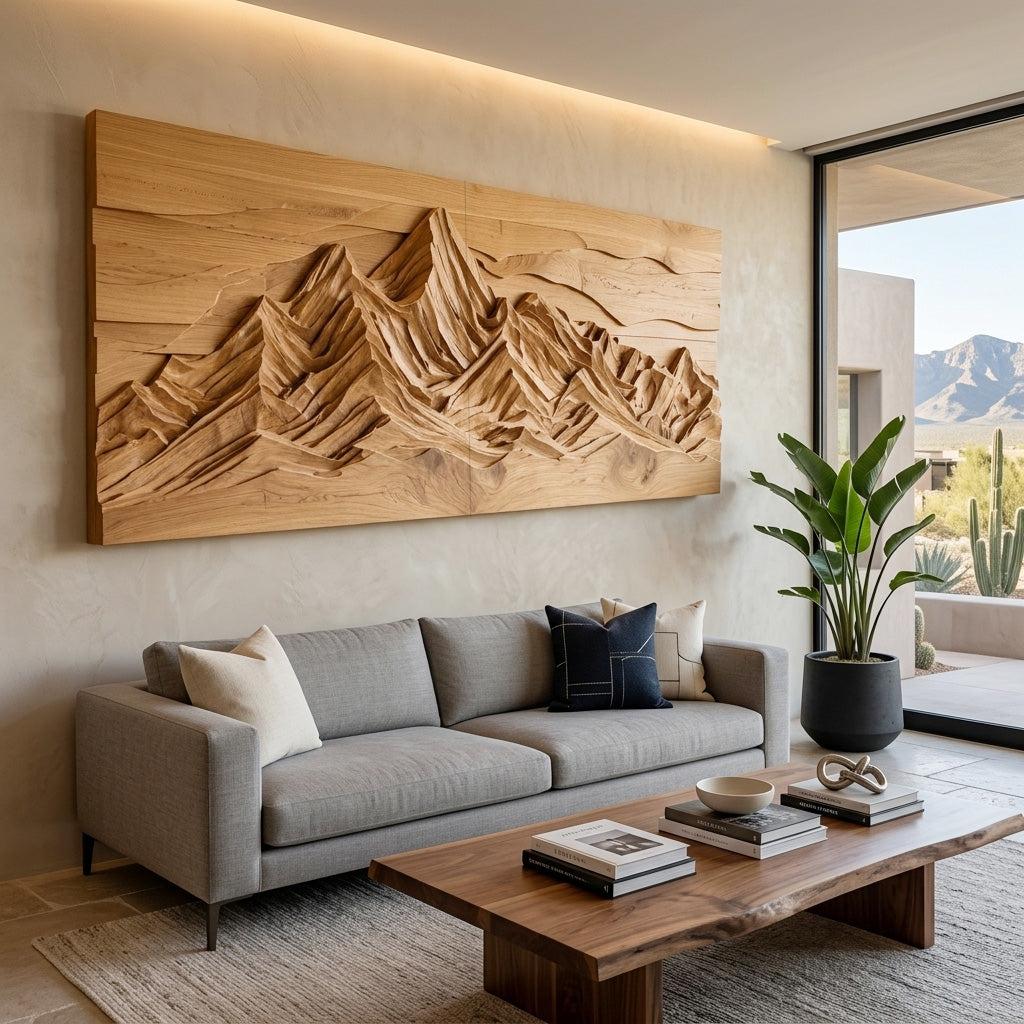 Mountain Peak Wood Wall Art, Handcrafted 3D Layered Carved Forest Wooden Panel Sculpture Sign for Holiday Decor