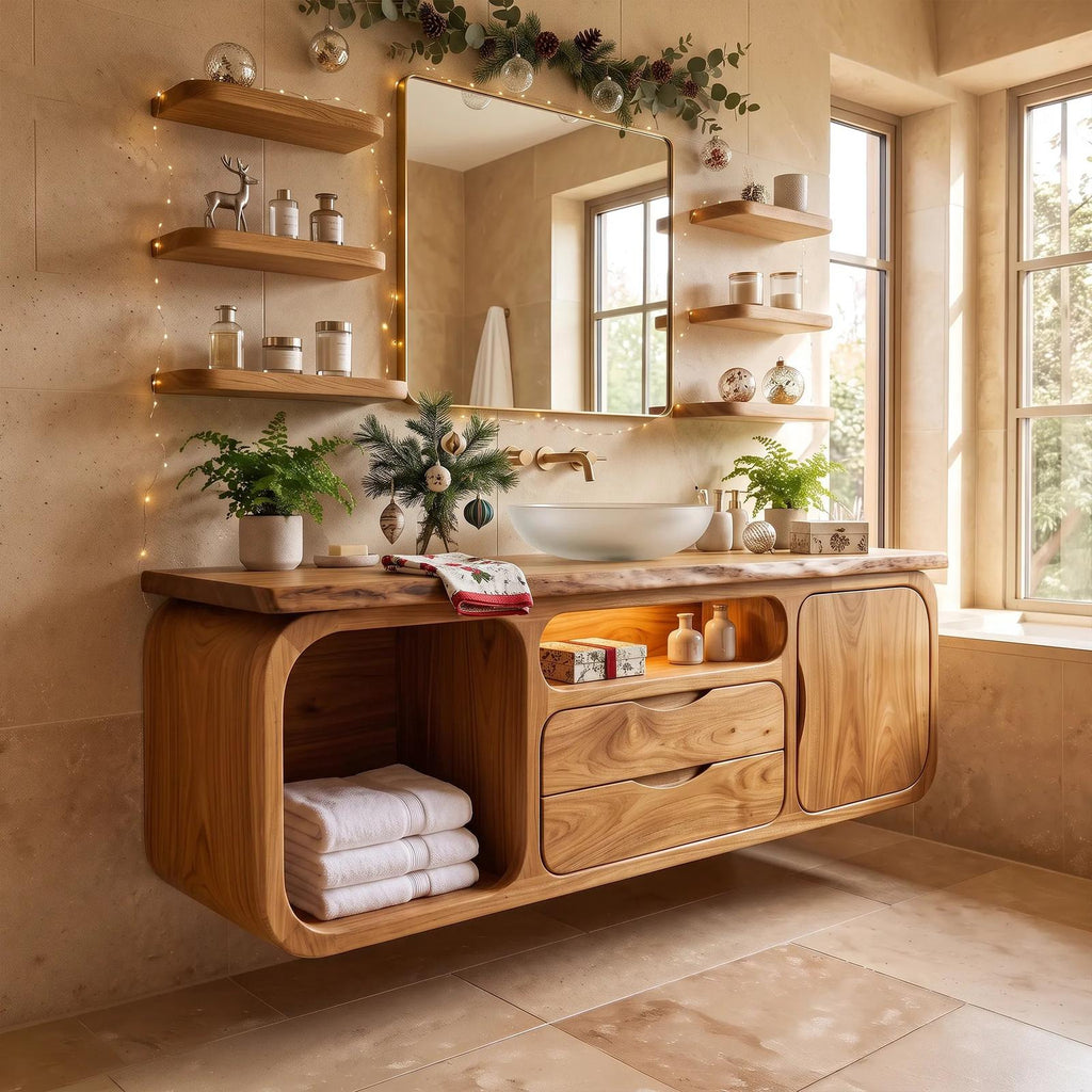 Organic Modern Nutcracker Storage Bathroom Vanity Luxury Villa