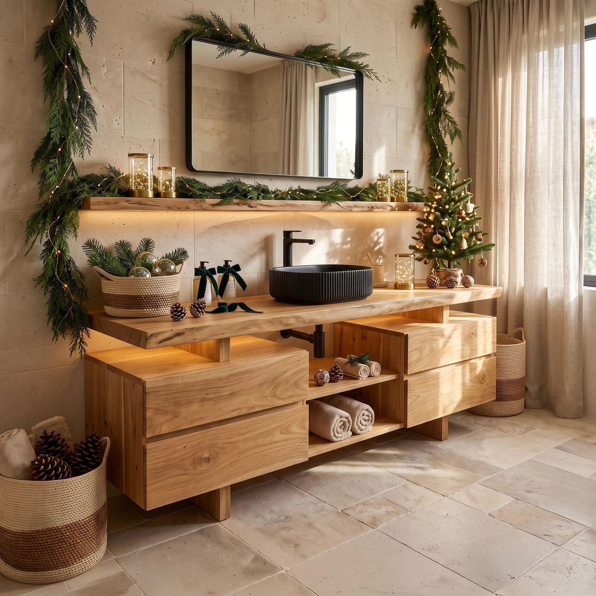 Rustic Christmas Storage Bathroom Vanity Lake House