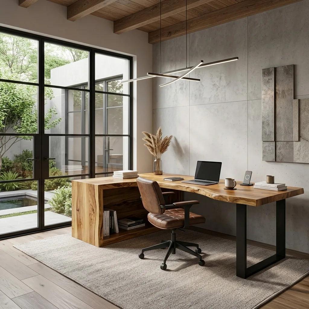Rustic Live Edge L-Shaped Desk For Home Office