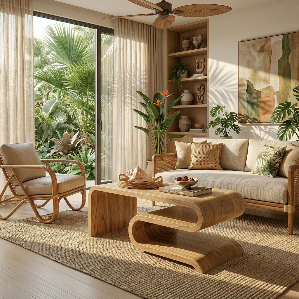 Modern Curved Solid Wood Coffee Table, Minimalist Sculptural Center Table for Living Room Lounge, Contemporary