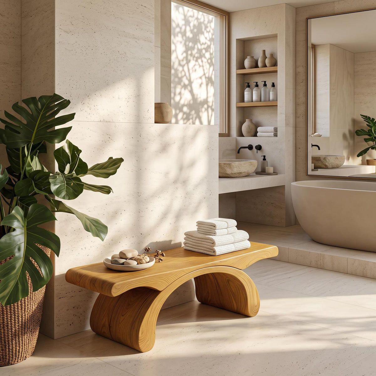 Modern Organic Shower Bench For Bathroom Or Spa Furniture