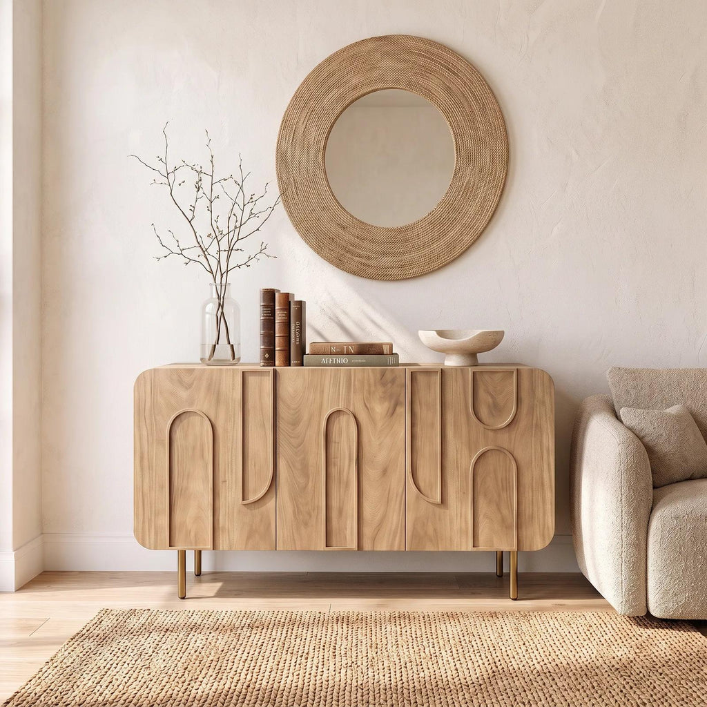 Mid Century Geometric Buffet Cabinet Living Room