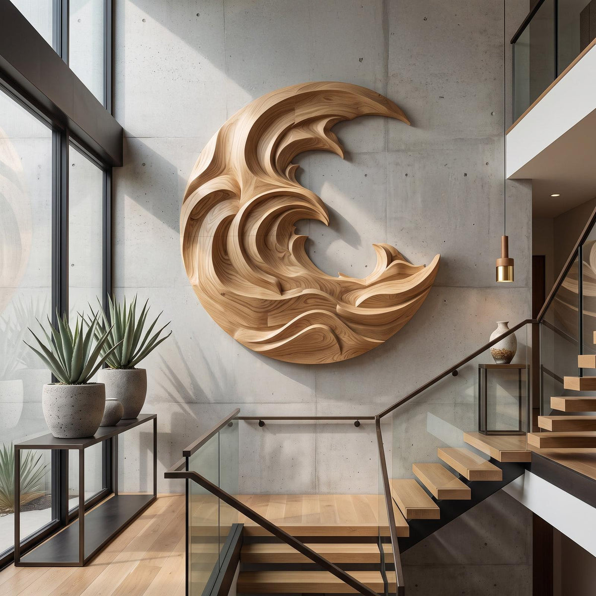 Organic Modern Wood Wave Wall Art, 3D Fluid Hand-Carved Coastal Wood Sculpture Panel for Living Room Decor