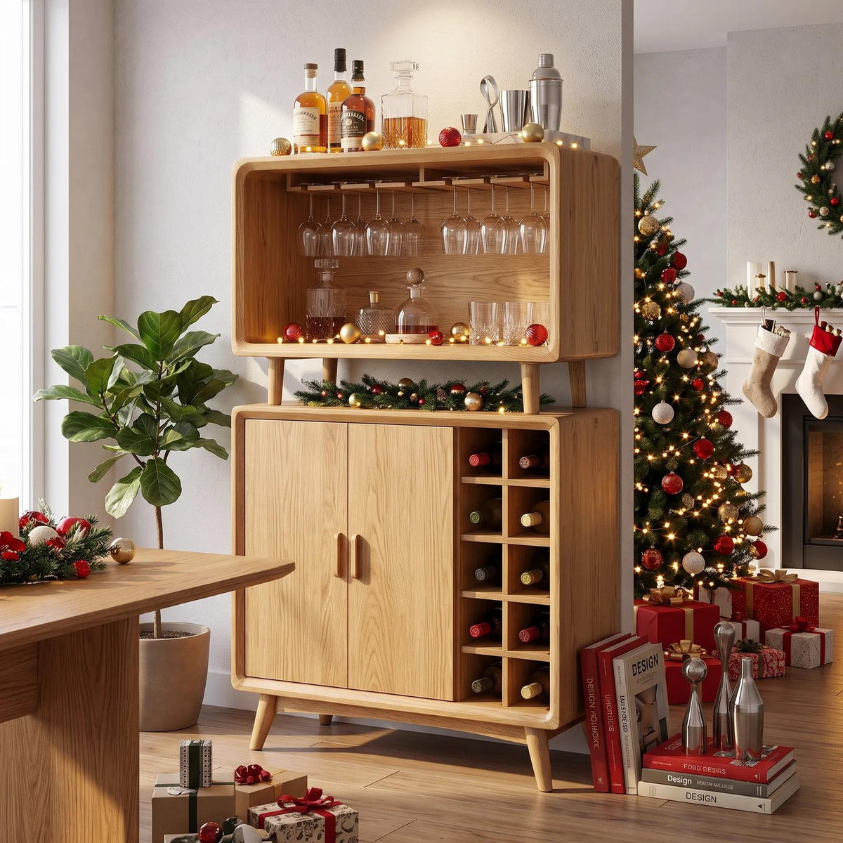 Mid Century Xmas Bar Cabinet Family Living Room