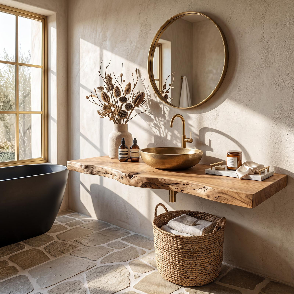 Handcrafted Vanity With Live Edge Look For Bathroom SILDTTRBAS011