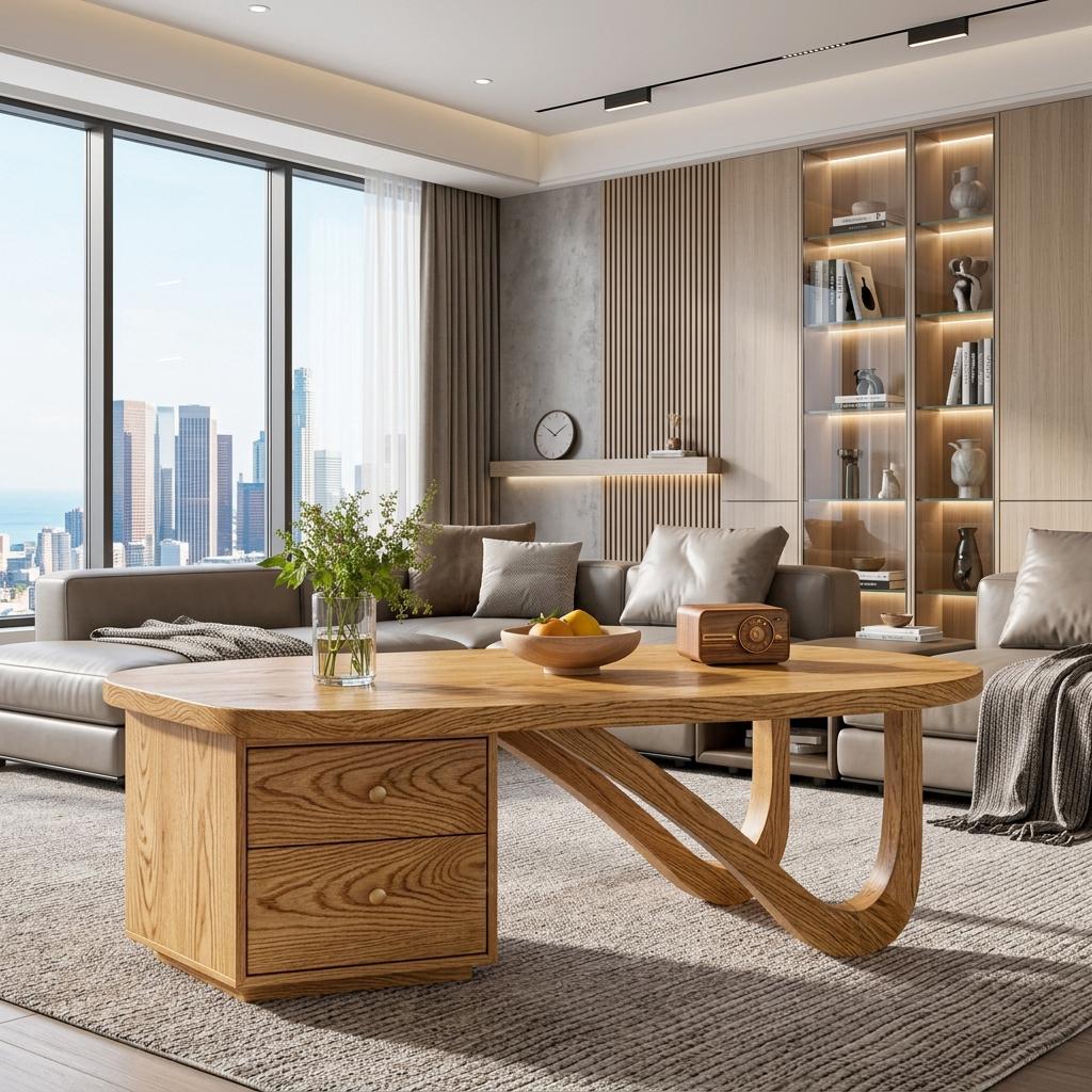 Spry Interior Modern Wooden Coffee Table with Storage Drawer, Minimalist Low Profile Center Table for Living Room, Model RTTHTTCF051