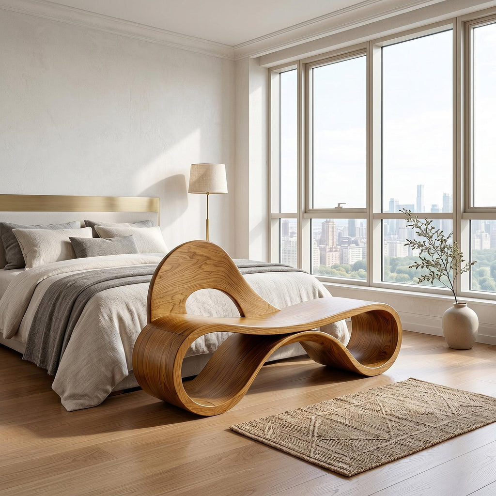Artistic Wooden Bench With Flowing Sculpture For Luxury Interior RTTHHNCHR161