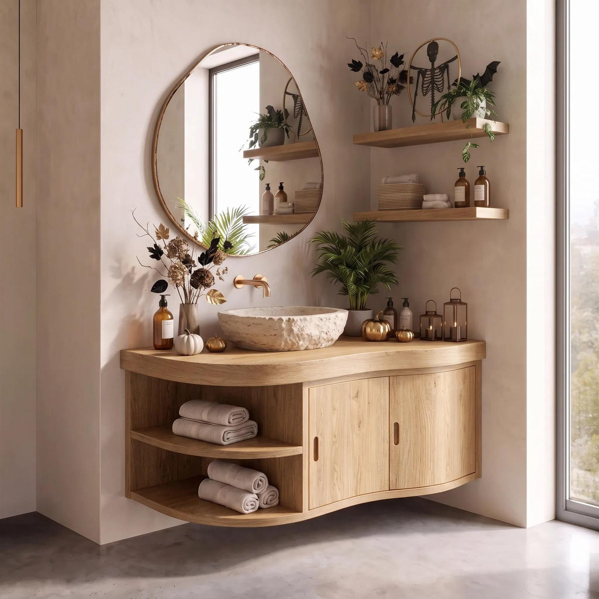 Mid Century Pumpkin Wall Mounted Bathroom Vanity