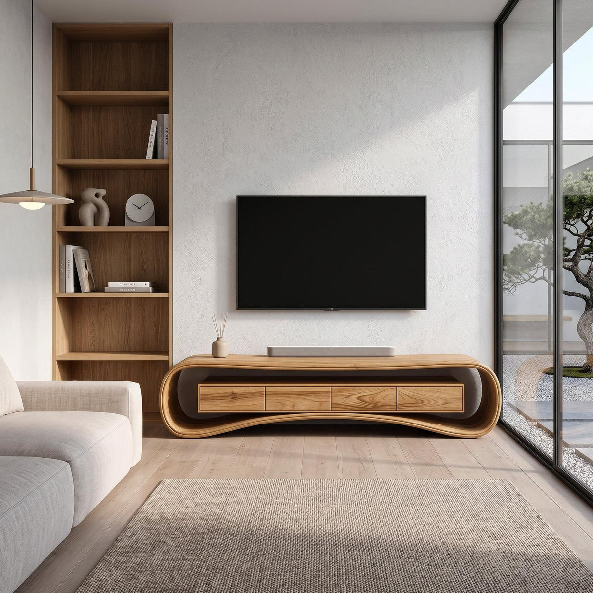 Spry Interior Modern Luxury Curved Wood Media Console, TV Stand & Entertainment Center Sideboard Credenza for Living Room, SITHHNTVC045