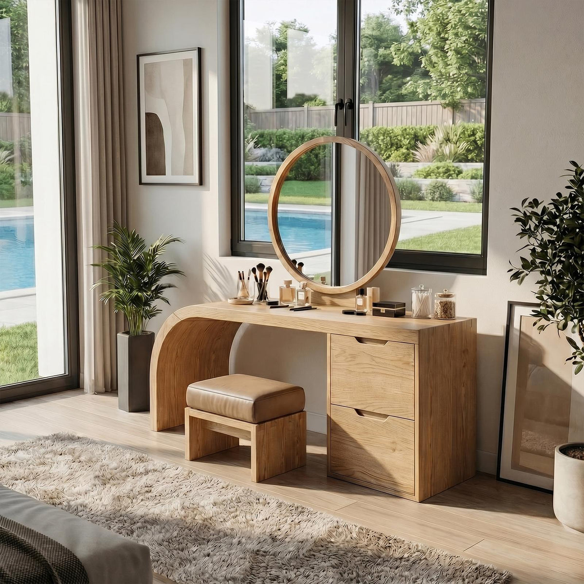 Spry Interior Industrial Vanity Table, Solid Wood Makeup Dressing Desk with Storage for Bedroom & Home Office, SILDTTRMV009