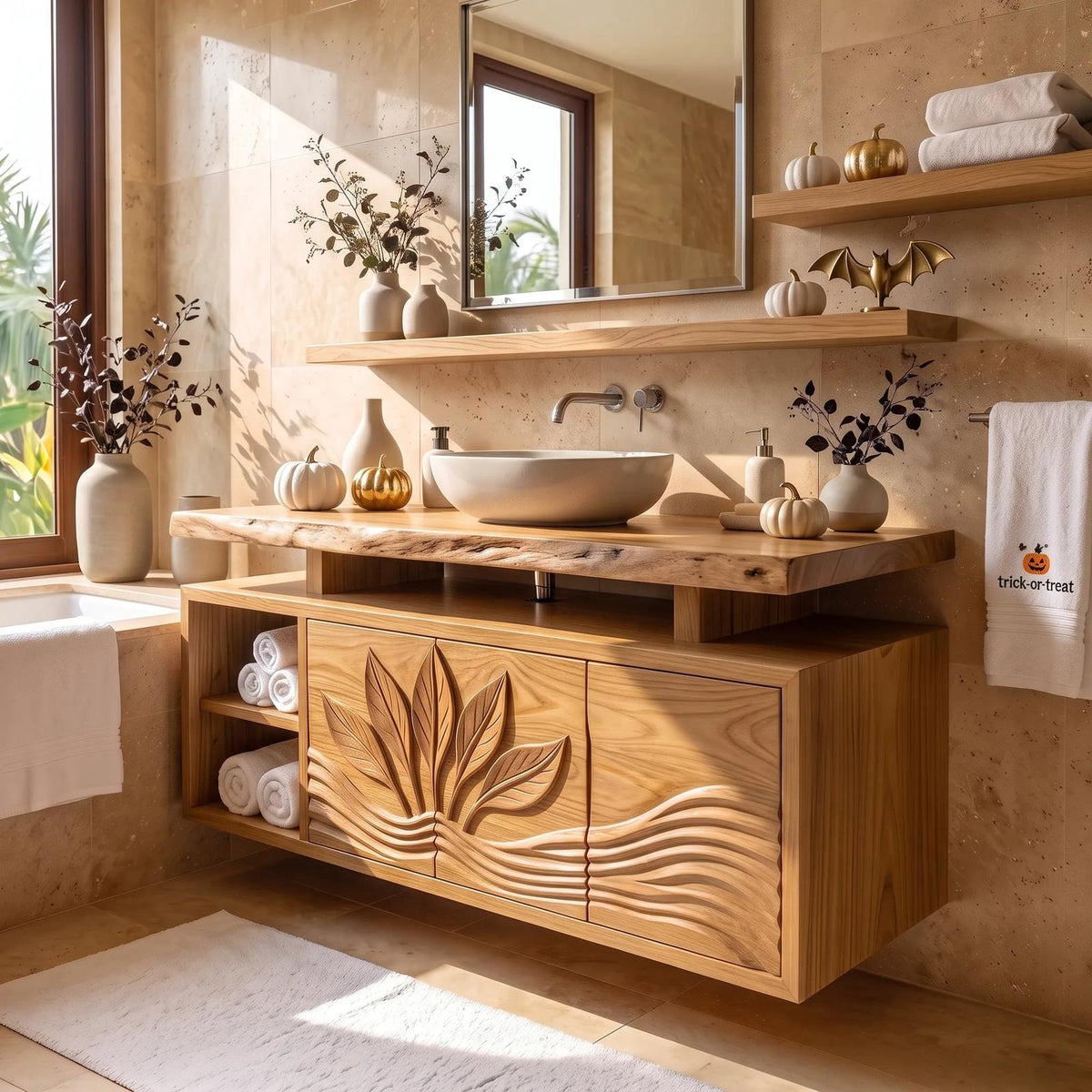 Handcrafted Organic Modern Pumpkin Bathroom Vanity Spa Retreat