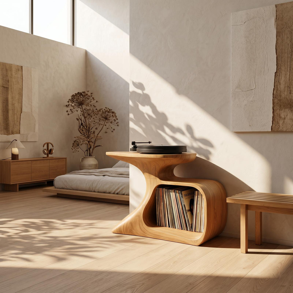 Handcrafted Record Stand Artisan Living Room Decor