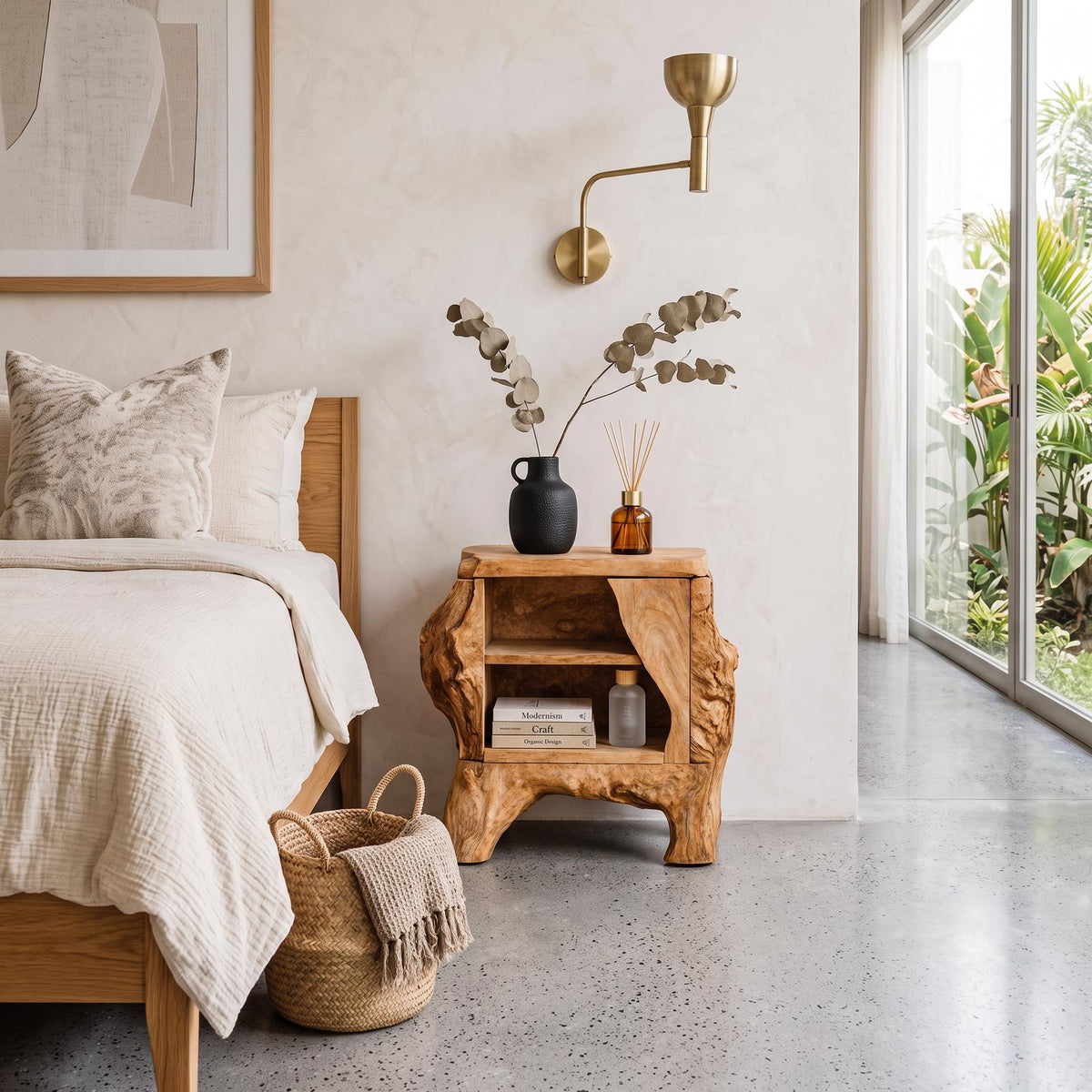 Mid Century Wooden Nightstand For Bedroom Decor