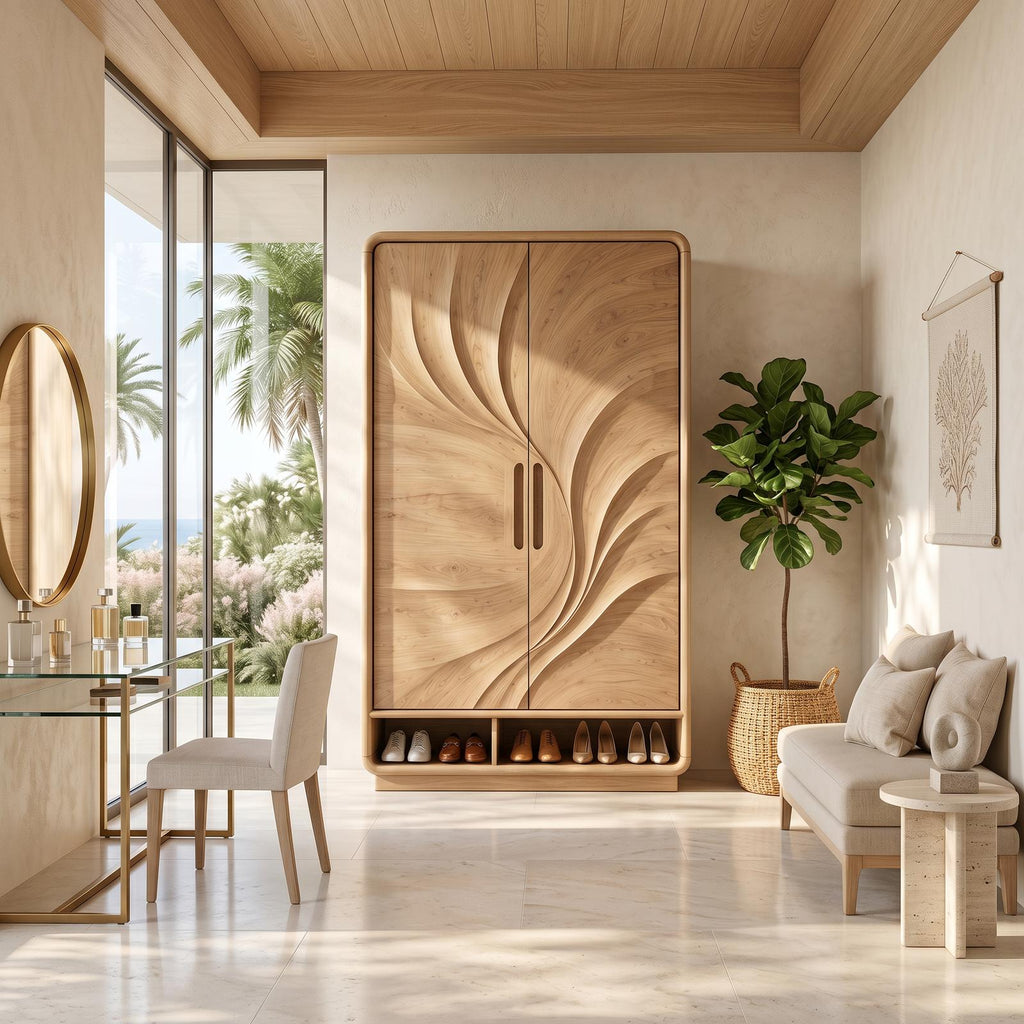 Minimalist Textured Surface Wardrobe For Guest Room Interior