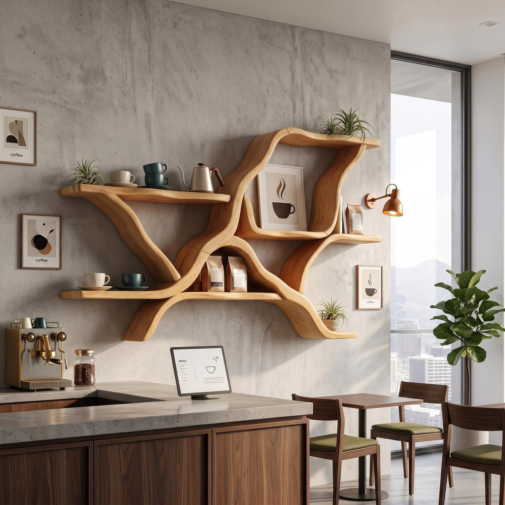 Mid Century Floating Display Shelves for Coffee Bar