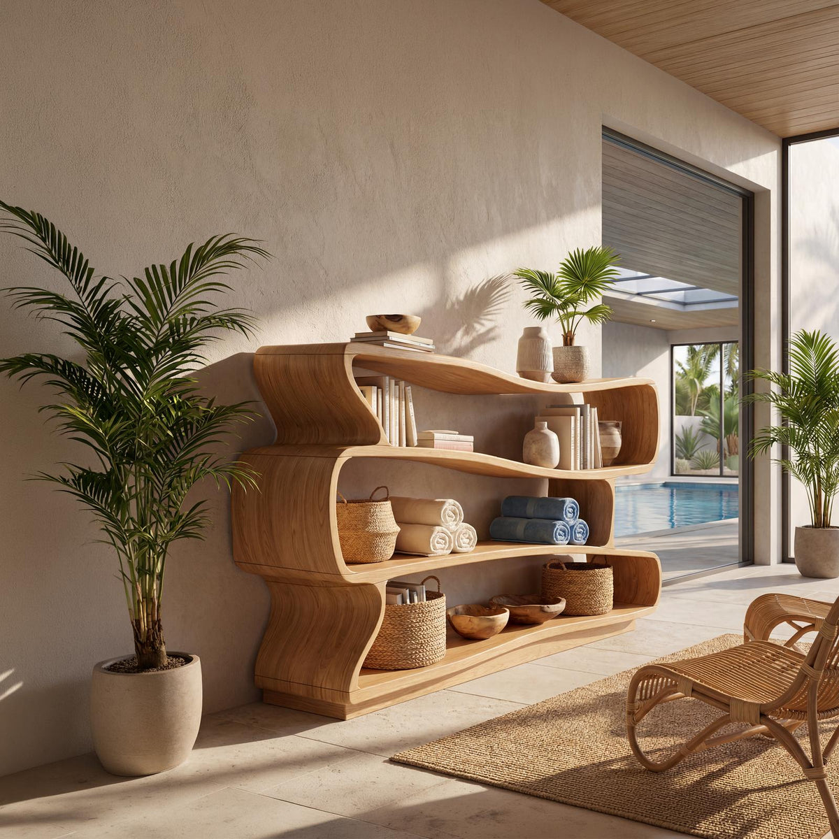 Minimalist Decorative Wooden Bookshelf, Handcrafted Multi-Tier Storage Organizer Display Shelf for Living Room