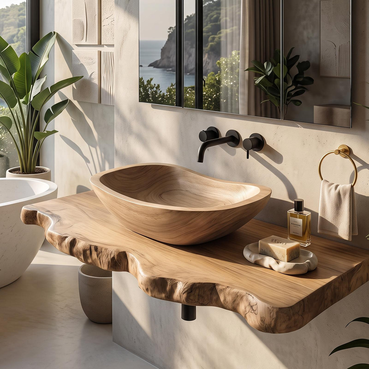Mid Century Solid Wood Sink For Luxury Bathroom Upgrade