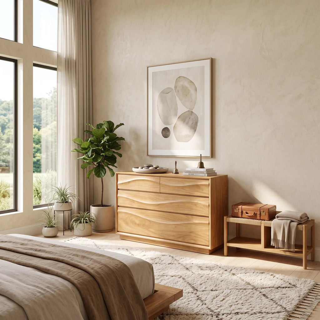 Mid Century Sculpted Chest Dresser For Bedroom