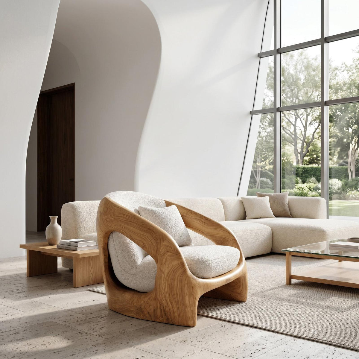 Contemporary Curved Armchair For Modern Living Room