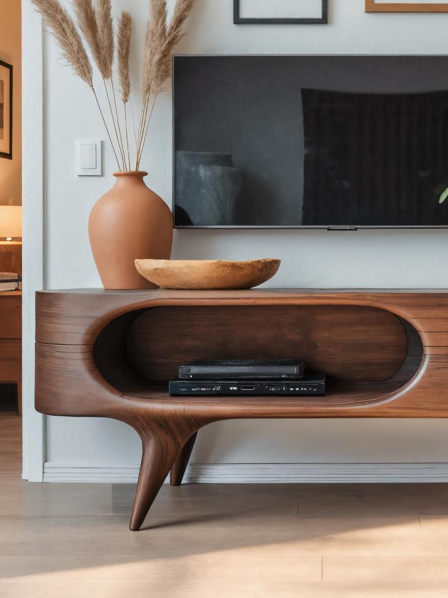 Mid Century Modern Oval TV Stand, Solid Wood Curved Media Console & Entertainment Center for Living Room