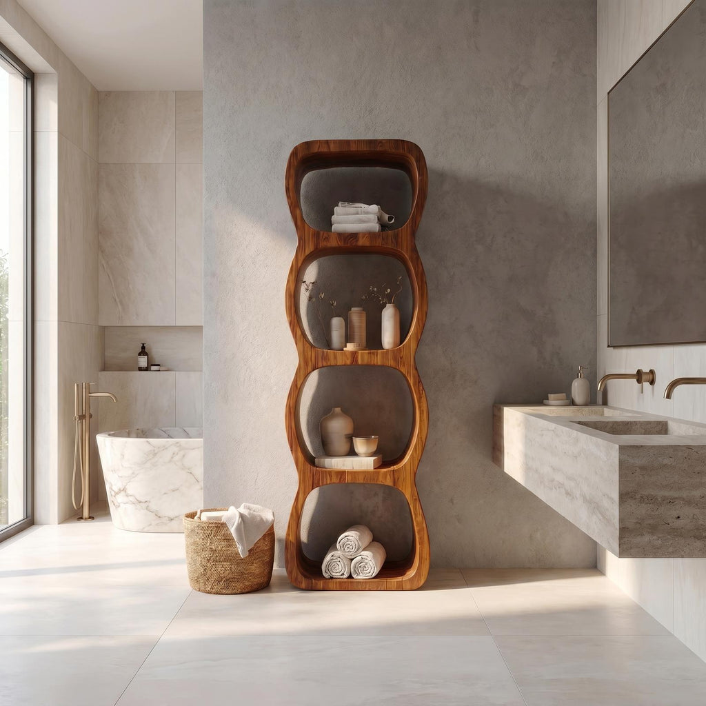 Rustic Bathroom Cabinet With Curved Wave Shape Design
