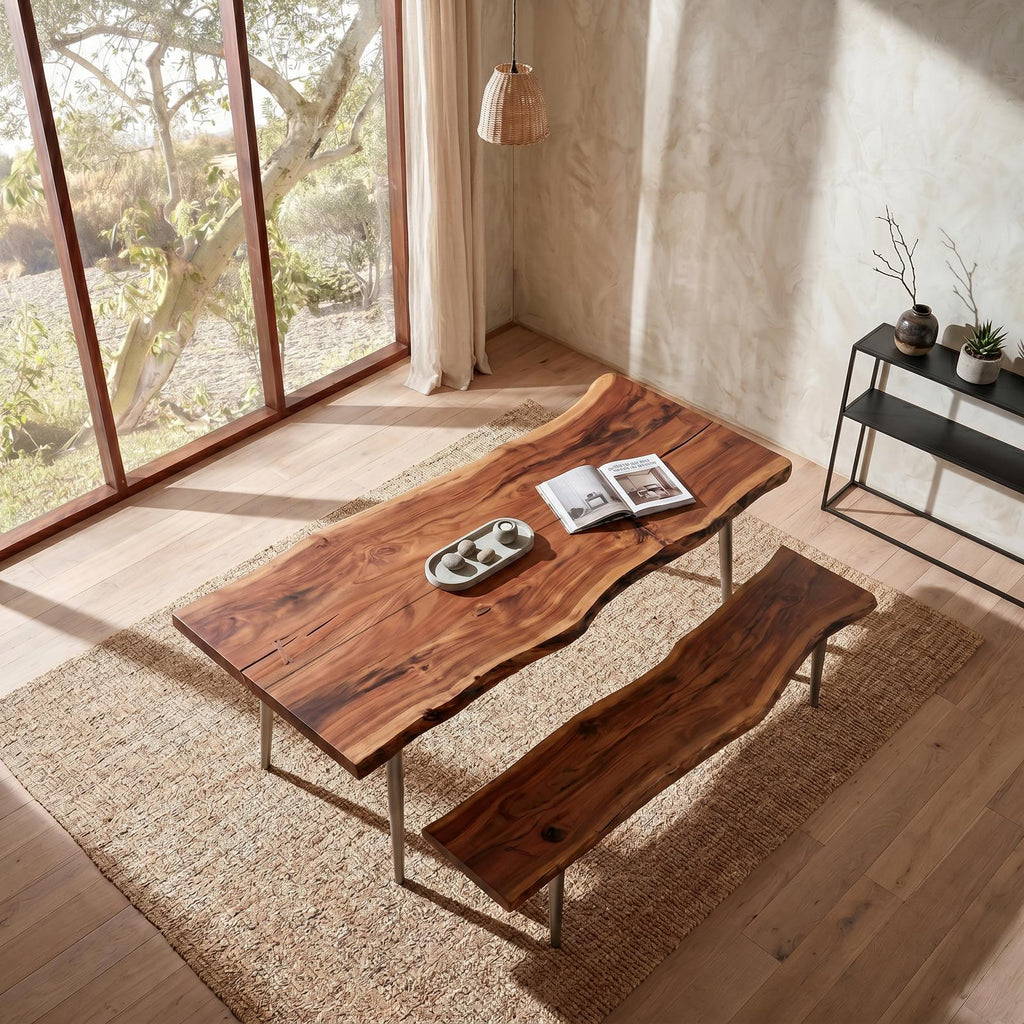 Rustic Dining Table with Trestle Wood Base, Farmhouse Solid Wood Kitchen Table for Dining Room